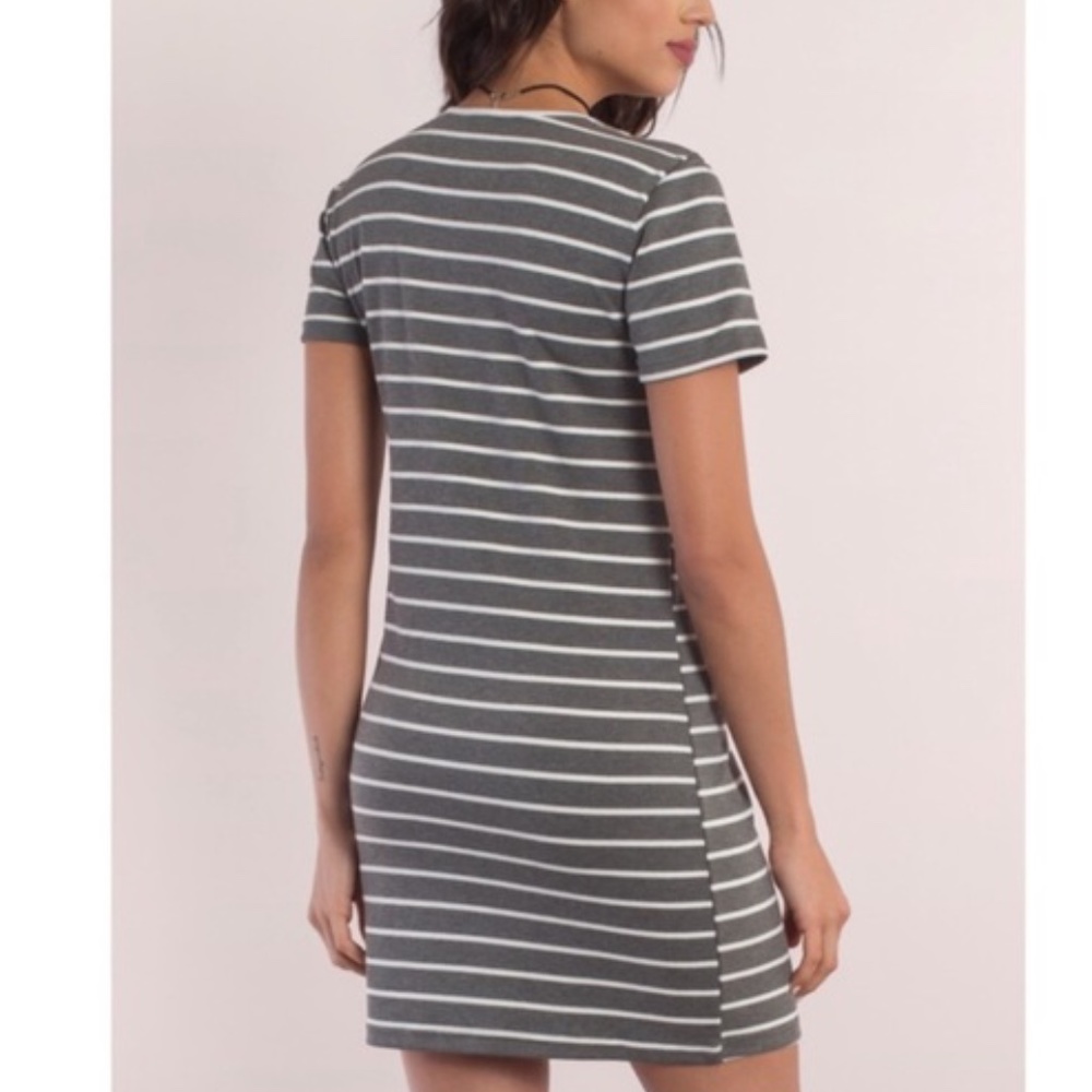 TOBI Gray & White Striped T Shirt Dress Ringer Short Sleeve Cotton Mini‎ // S - Picture 2 of 13